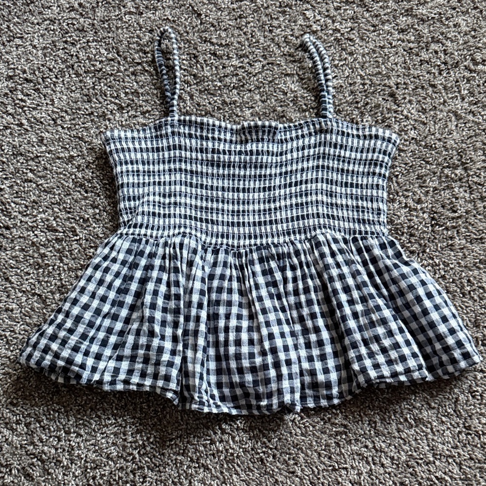 American Eagle Blue and White Gingham Peplum Top size medium - Picture 2 of 5